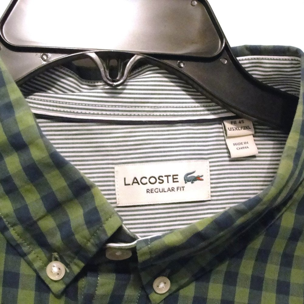 Lacoste Green and Navy Plaid Button-Down Shirt